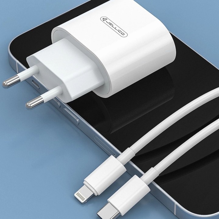 Adaptateur secteur Usb-C avec cable Usb-C/Type C vers Lightning (20W) JELLICO AK200 blanc