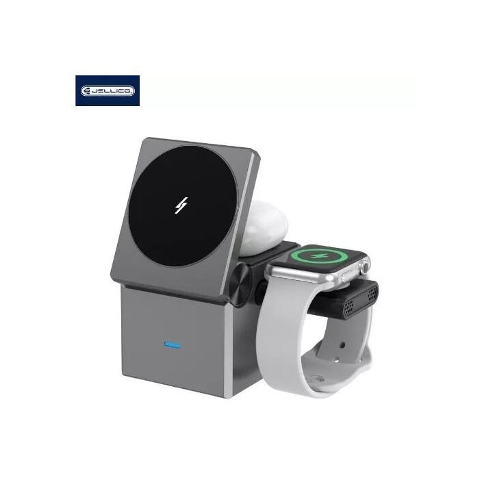 Station de charge sans fil 3 en 1 pour smartphone / écouteurs / montres JELLICO W16 noir