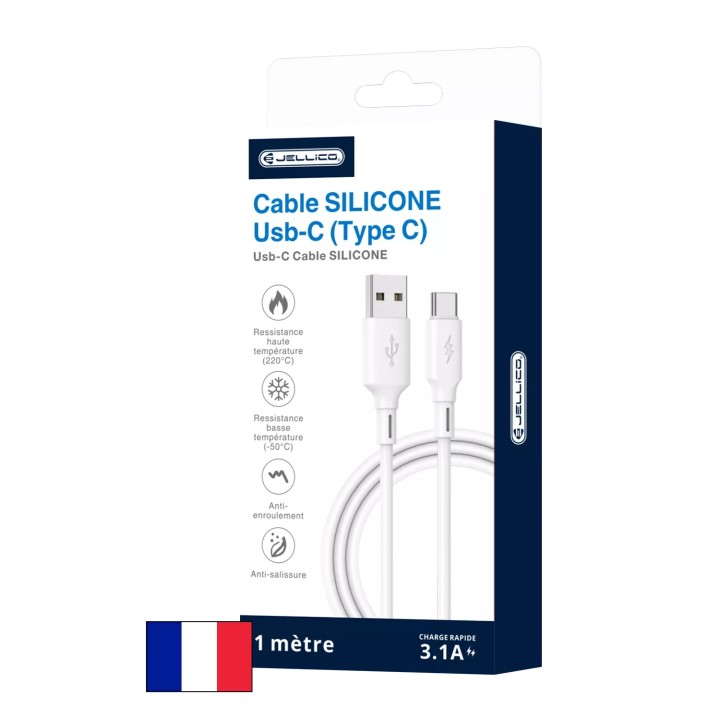 Cable Usb vers Usb-C/Type C (3.1 A) 1 mètre JELLICO B24 blanc