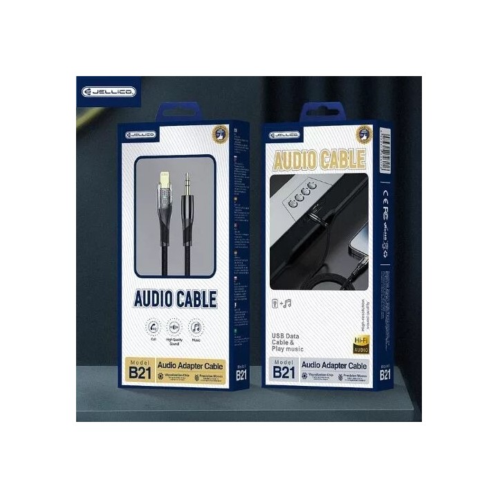 Cable Audio Lightning vers Jack (3.5mm) 1.2 mètres JELLICO B21 noir