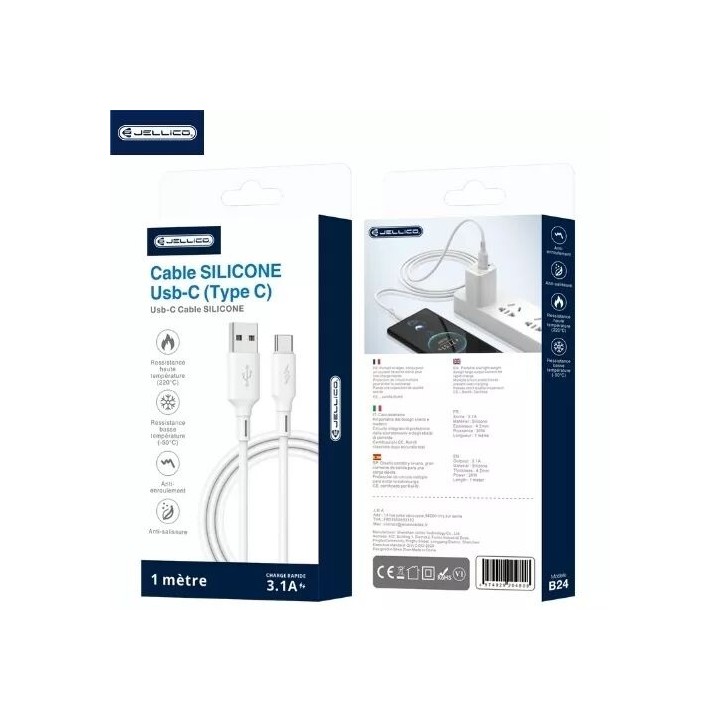 Cable Usb vers Usb-C/Type C (3.1 A) 1 mètre JELLICO B24 blanc