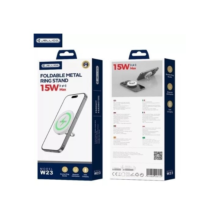 Support de charge en "Anneau" métal pliable et 360° magsafe à induction JELLICO W23 blanc