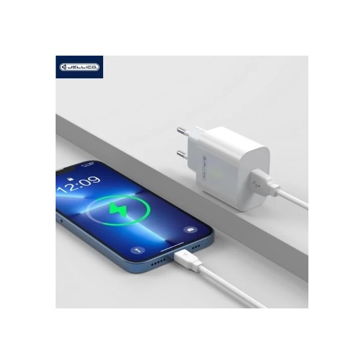 Adaptateur secteur Usb-A avec cable Usb-A vers Lightning (22.5W) JELLICO AK165 blanc