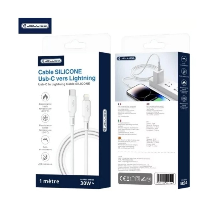 Cable Usb-C/Type C vers Lightning (3.1 A) 1 mètre JELLICO B24 blanc