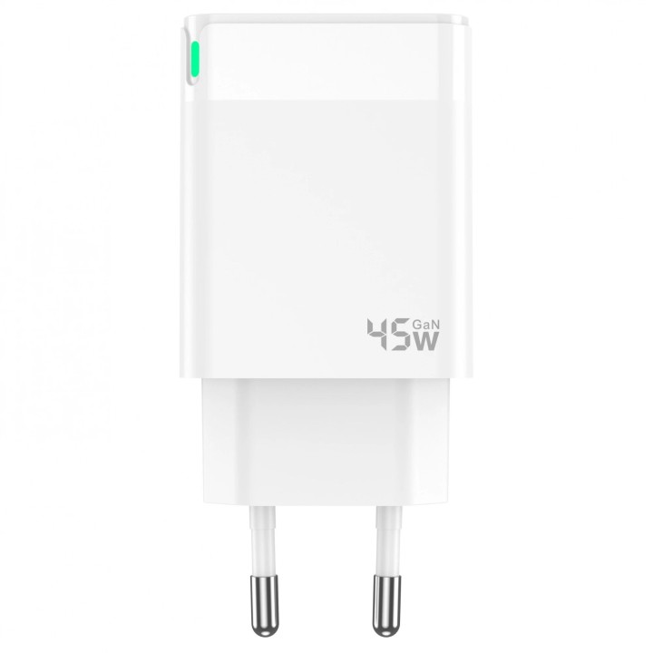 Adaptateur secteur Double port 1X Usb-C + 1X Usb-A (45W) avec cable Usb-C/Type C vers Type C JELLICO C107 blanc