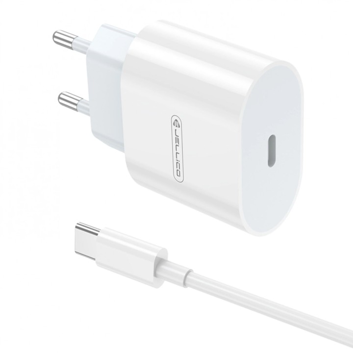 Adaptateur secteur Usb-C avec cable Usb-C/Type C vers Type C (20W) JELLICO AK200 blanc
