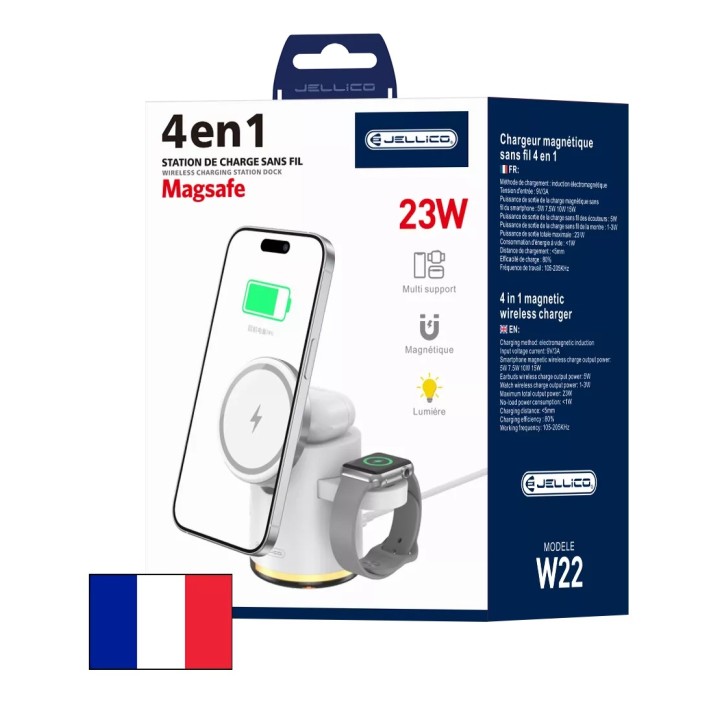 Station de charge sans fil 4 en 1 pour smartphone / écouteurs / montres / LED JELLICO W22 blanc