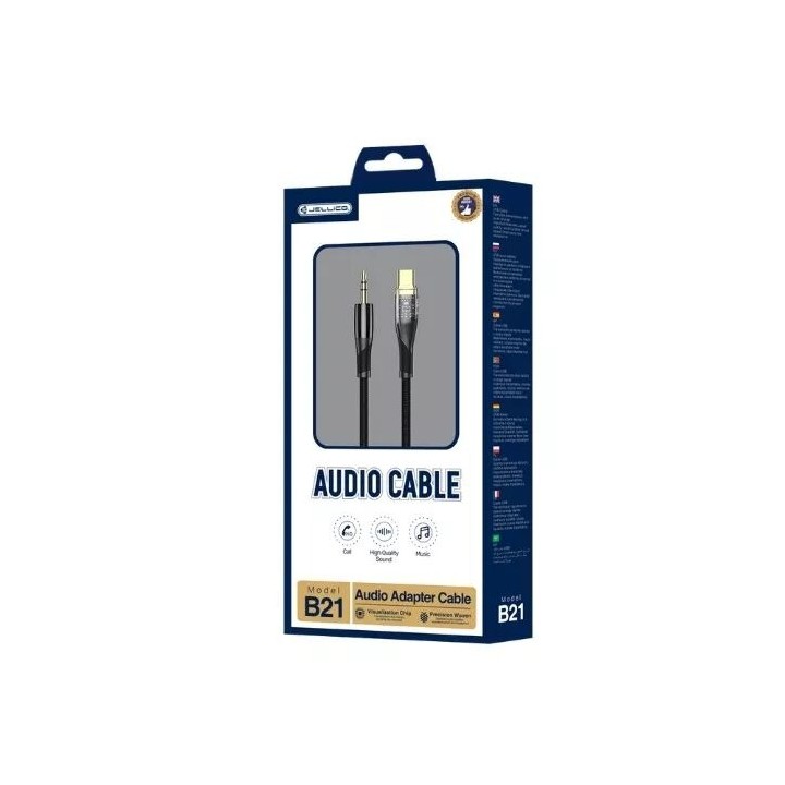 Cable Audio Usb-C/Type C vers Jack (3.5mm) 1.2 mètres JELLICO B21 noir