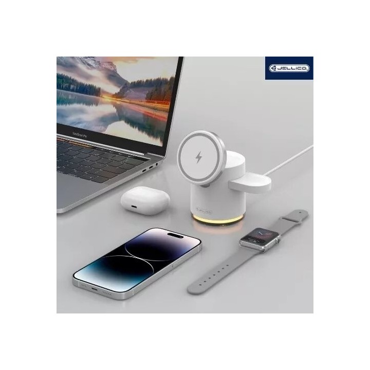 Station de charge sans fil 4 en 1 pour smartphone / écouteurs / montres / LED JELLICO W22 blanc