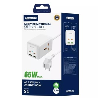 Adaptateur secteur 4 ports 2XUSB et 2XUSB-C/Type C (65W) 1.5M avec prise secteur JELLICO S1 blanc