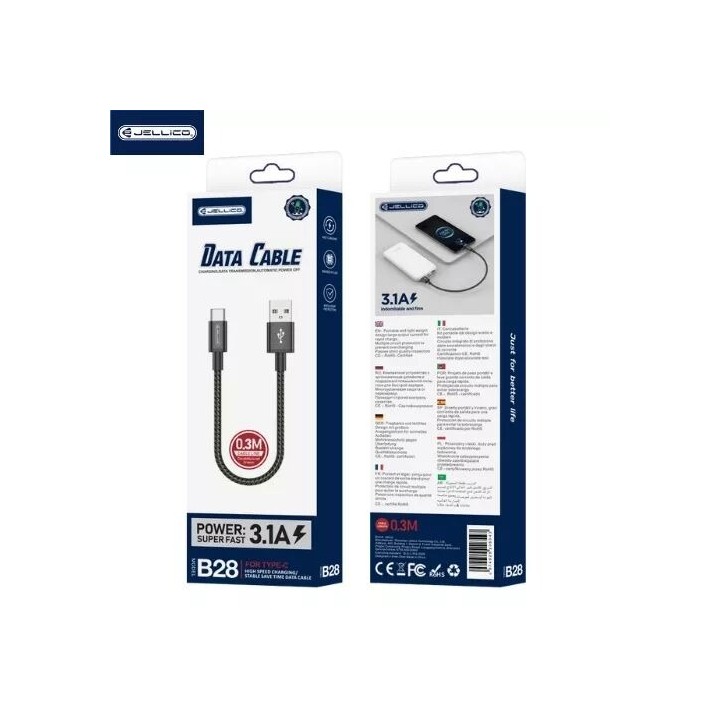 Cable Usb-C/Type C vers Lightning (3.1A) 0.3 mètre JELLICO B28 noir