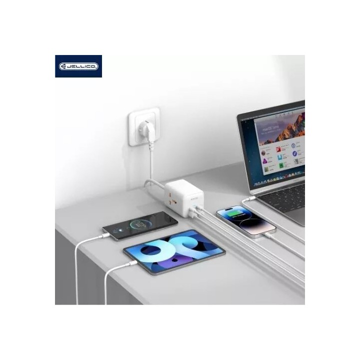 Adaptateur secteur 4 ports 2XUSB et 2XUSB-C/Type C (65W) 1.5M avec prise secteur JELLICO S1 blanc
