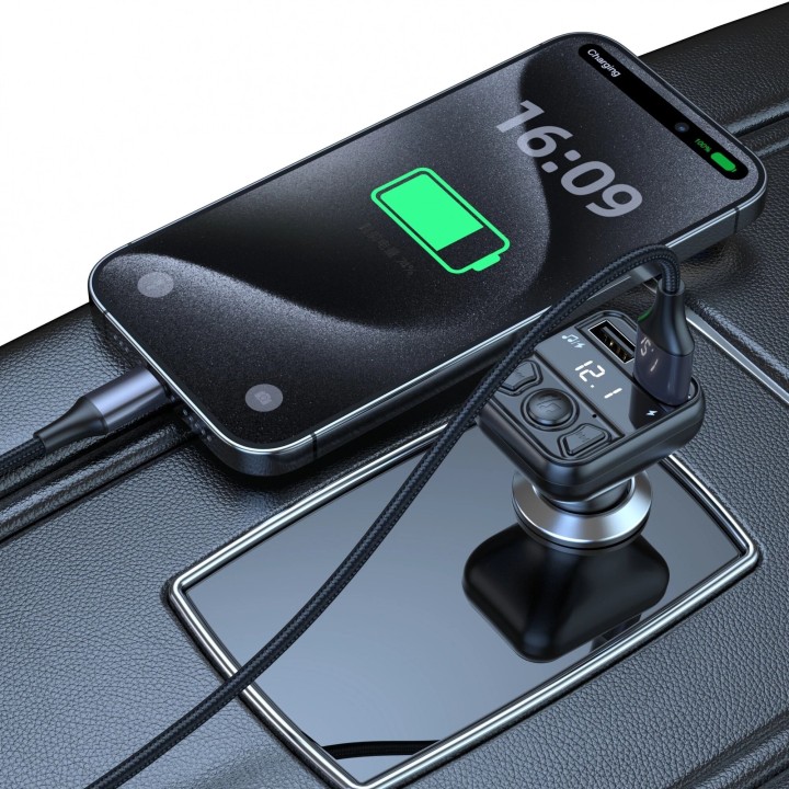 Adaptateur allume cigare bluetooth et transmetteur FM USB-A X2 voiture (3.1A) JELLICO FM1 noir