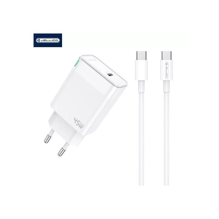 Adaptateur secteur Usb-C avec cable Usb-C/Type C vers Type C (45W) JELLICO C105 blanc