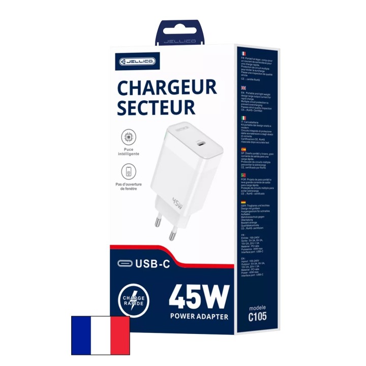 Adaptateur secteur Usb-C (45W) JELLICO C105 blanc