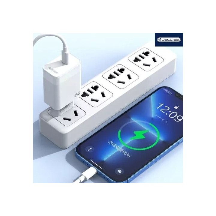 Adaptateur secteur Usb-C avec cable Usb-C/Type C vers Type C (45W) JELLICO C105 blanc
