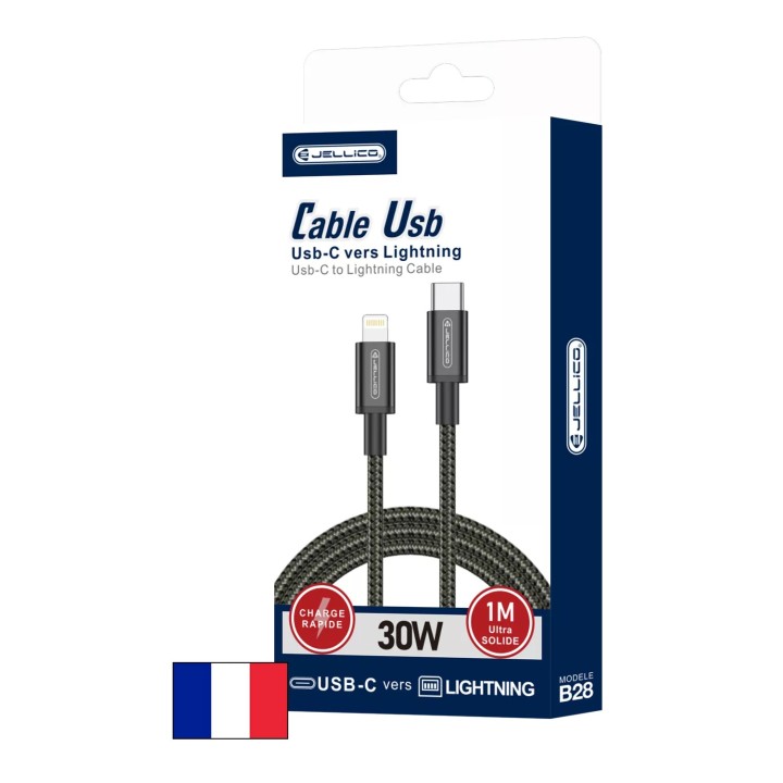 Cable Usb-C/Type C vers Lightning (3.1A) 1 mètre JELLICO B28 noir