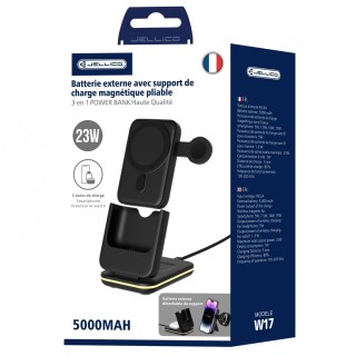 Power Bank (Batterie Externe) 5000mAh Station de charge sans fil 5 en 1 pour smartphone/Ecouteurs/montres/LED 23w JELLICO W17 no