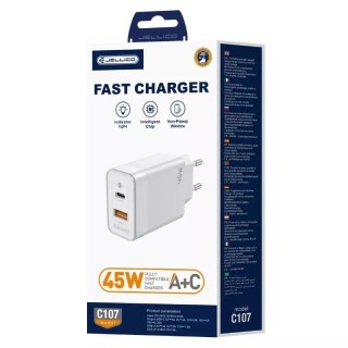 Adaptateur secteur Double port 1X USB-C + 1X USB-A (45W) JELLICO C107 blanc
