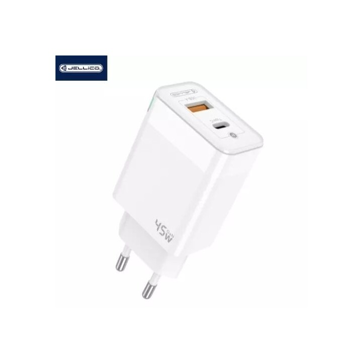 Adaptateur secteur Double port 1X USB-C + 1X USB-A (45W) JELLICO C107 blanc