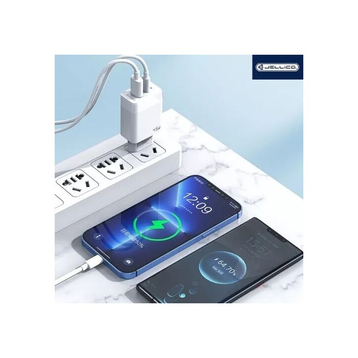 Adaptateur secteur Double port 1X USB-C + 1X USB-A (45W) JELLICO C107 blanc