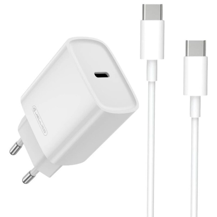 Adaptateur secteur Usb-C avec cable Usb-C/Type C vers Usb-C/Type C (30W) JELLICO EU53 Blanc