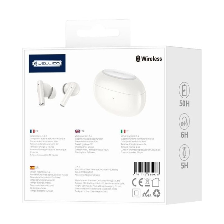 Ecouteurs sans fil bluetooth intra-auriculaire JELLICO Airblue Wave blanc