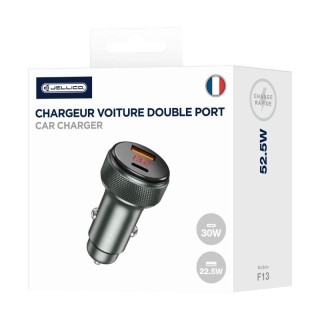 Chargeur voiture double port 1X USB-C + 1X USB (52.2W) JELLICO F13 noir