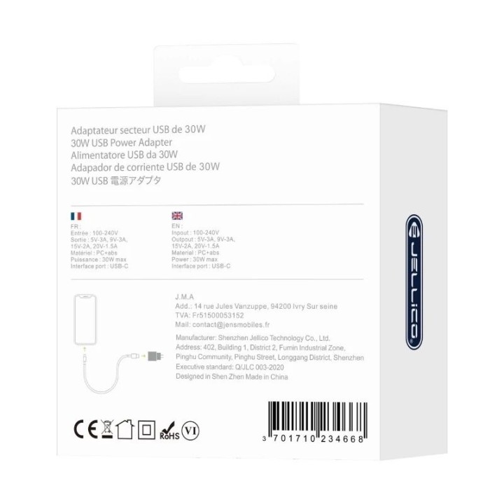 Adaptateur secteur Usb-C (30W) JELLICO EU53 blanc