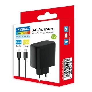 Adaptateur secteur Usb-C/Type C avec cable Usb-C/Type C pour Nintendo Switch / Nintendo Switch 2 et autres DOBE TNS-5169 noir