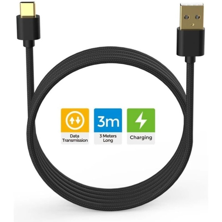 Cable de charge tressé USB vers USB-C/Type C 3 mètres pour PlayStation 5 / Nintendo Switch et autres DOBE TP5-3585 noir