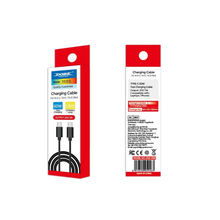 Cable de charge USB-C vers USB-C pour Nintendo Switch 2 / PlayStation 5 et autres DOBE TNS-5166 noir