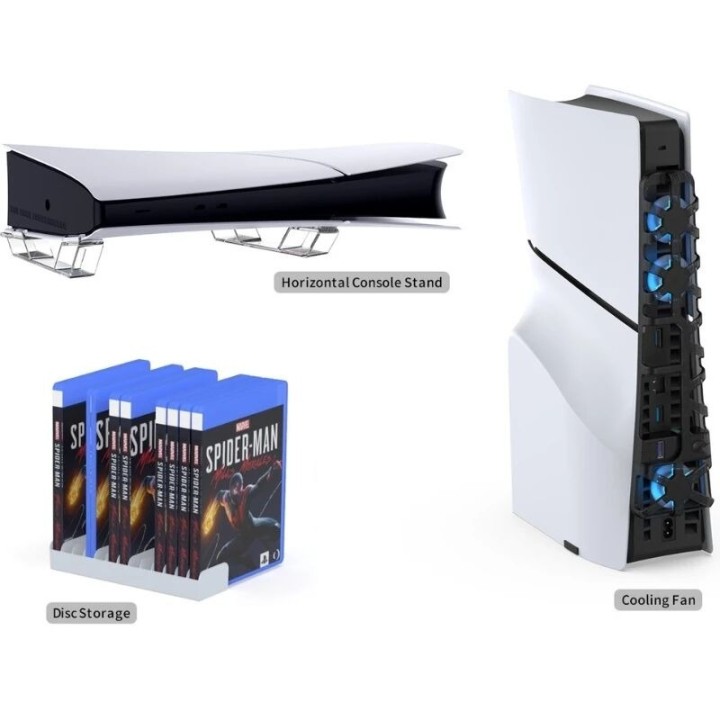 Kit de ventilateur de refroidissement 3 en 1 pour PlayStation 5 Slim / PS5 Slim avec support de placement horizontal et organisa