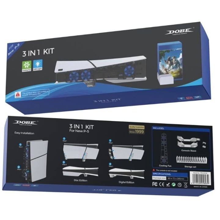 Kit de ventilateur de refroidissement 3 en 1 pour PlayStation 5 Slim / PS5 Slim avec support de placement horizontal et organisa