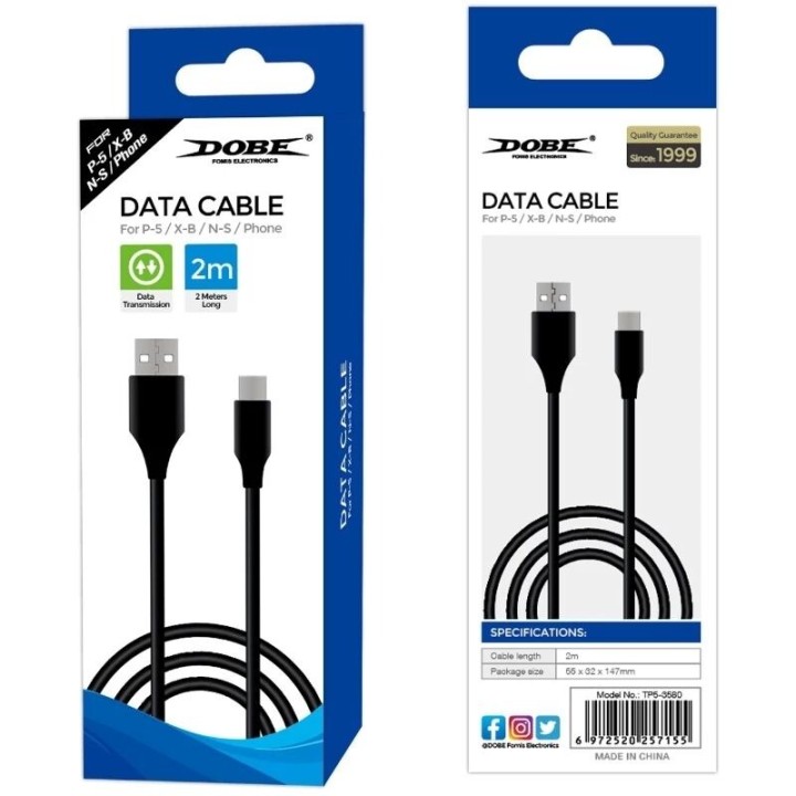 Cable de charge USB-A vers USB-C/Type C 2m pour PlayStation 5 / PS5 / Nintendo Switch et autres DOBE TP5-3580 noir