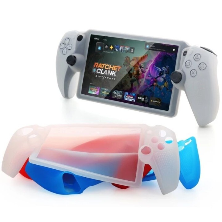 Housse-coque silicone pour PlayStation 5 / PS5 Portal DOBE TP5-3586 blanc mat/rouge transparent/bleu transparent