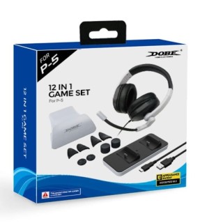 Kit d'accessoires 12 pcs casque audio, station de charge, protection et support manettes pour PlayStation 5 / PS5 DOBE TP5-0578B
