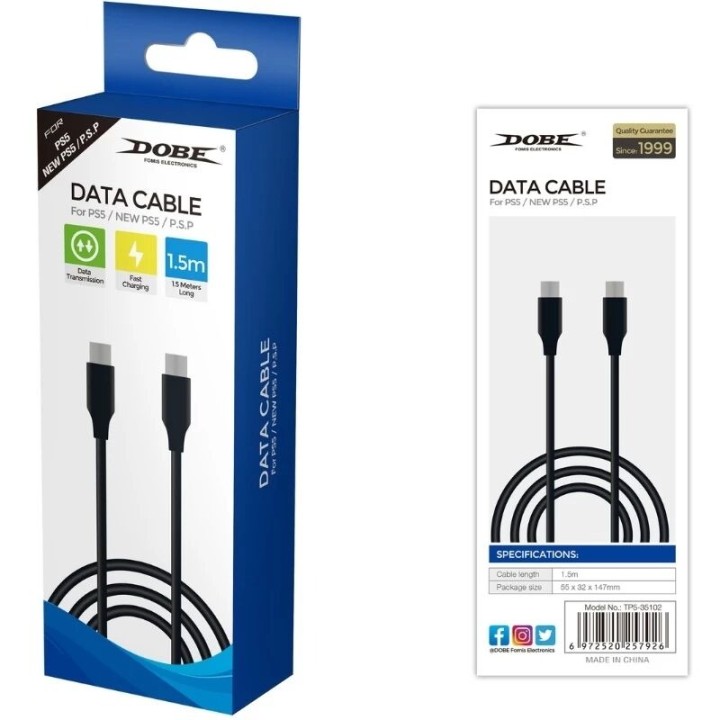 Cable USB-C vers USB-C/Type C 1,5 m pour PlayStation 5 / PS5 et autres DOBE TP5-35102 noir