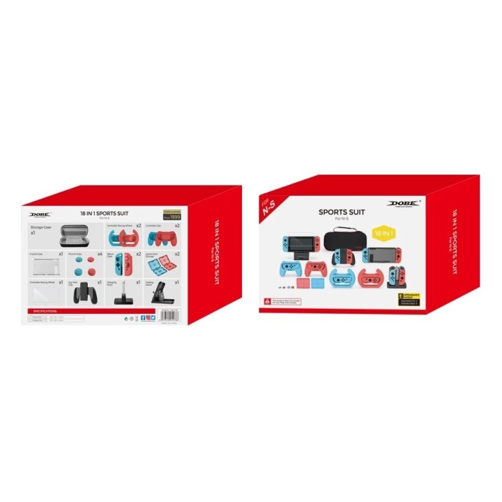 Kit d'accessoires 18 pcs station de charge, film et housse de protection, pochette de rangement pour Nintendo Switch DOBE TNS-21