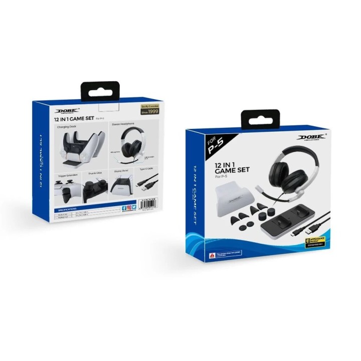 Kit d'accessoires 12 pcs casque audio, station de charge, protection et support manettes pour PlayStation 5 / PS5 DOBE TP5-0578B