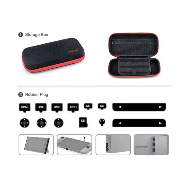 Kit d'accessoires housse de rangement, coque en silicone, film, capuchons pour Nintendo Switch DOBE TNS-1749