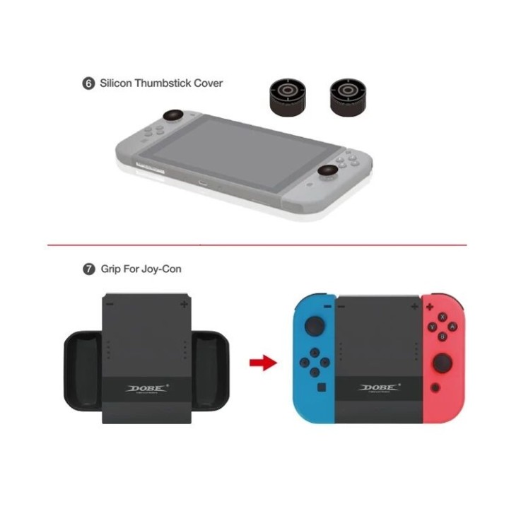 Kit d'accessoires housse de rangement, coque en silicone, film, capuchons pour Nintendo Switch DOBE TNS-1749