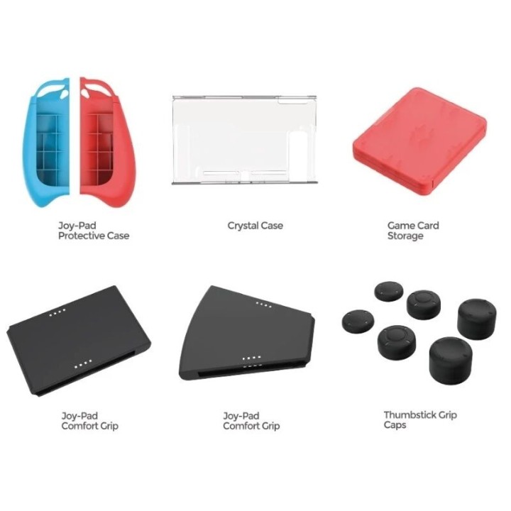 Kit d'accessoires 12 pcs protection, rangement et support manette pour Nintendo Switch DOBE TNS-0162