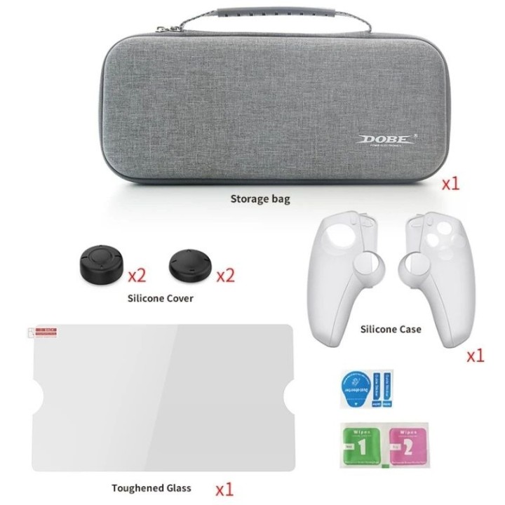 Kit de rangement, sac de rangement, housse silicone, film et capuchons pour PlayStation 5 / PS5 DOBE TP5-3587 gris