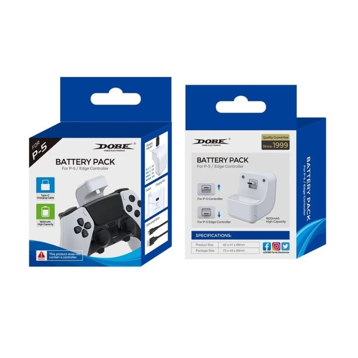 Power Bank (Batterie Externe) à clip arrière 1600 mAh pour manette PlayStation 5 / PS5 / manette Elite DOBE TP5-3503 blanc