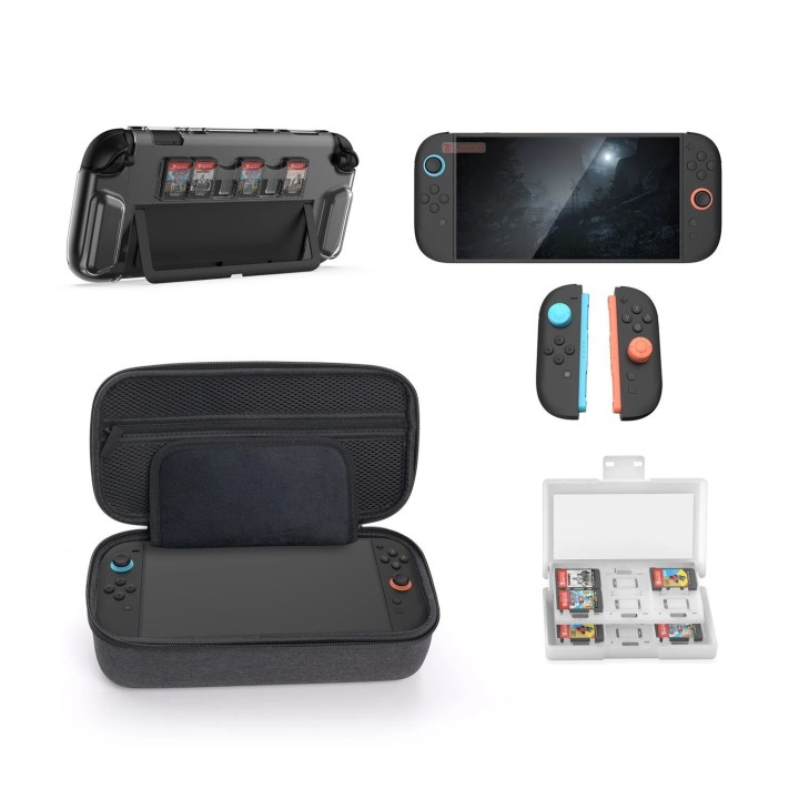 Kit d'accessoires 10 pcs housse et coque de protection, boitier à carte et capuchons pour Nintendo Switch 2 DOBE TNS-5112 noir