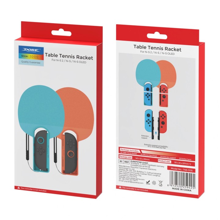 Raquettes de tennis de ping pong pour Nintendo Switch 2 et autres DOBE TNS-5135 (lot de 2) orange/bleu