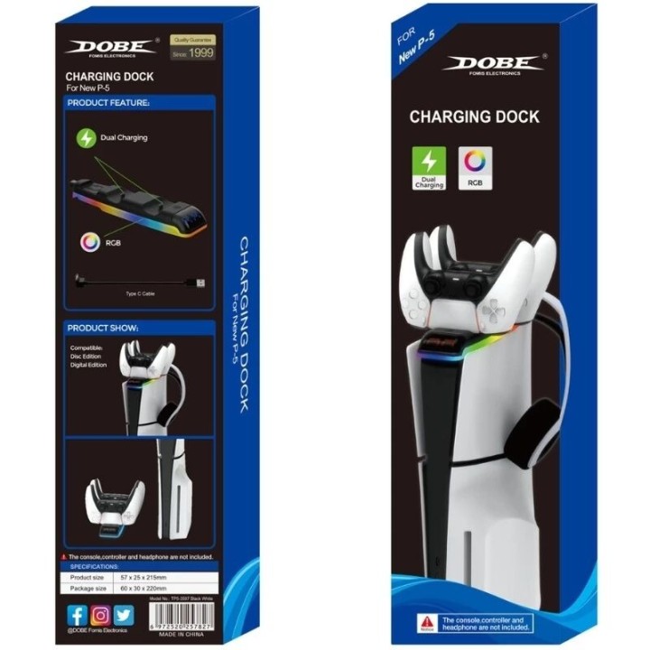 Station de charge pour 2 manettes et support casque PlayStation 5 / PS5 Slim DOBE TP5-3597 noir