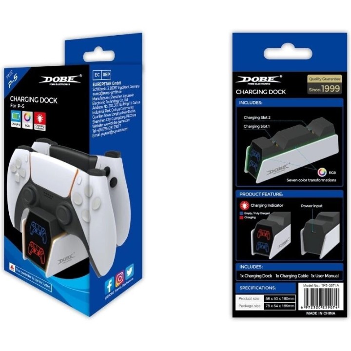 Station de charge pour 2 manettes PlayStation 5 / PS5 DOBE TP5-3571A noir
