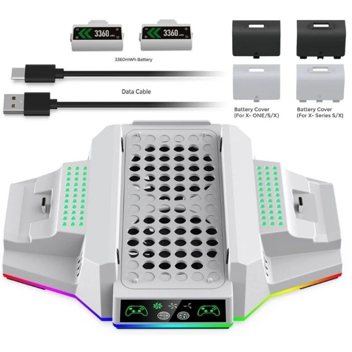Support et station de charge pour Xbox Serie S / Series X et 2 manettes DOBE TYX-3612 blanc